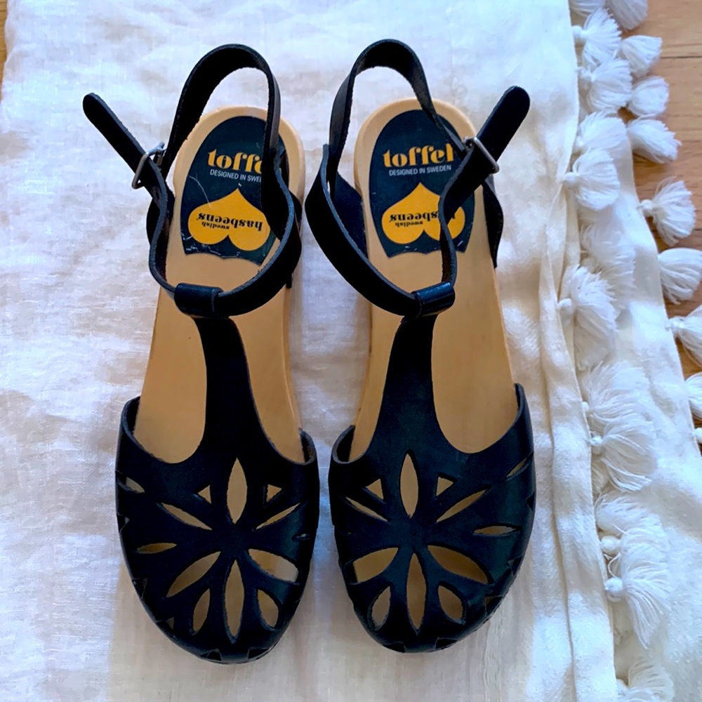 Black Swedish Hasbeens Sandal Clogs 38